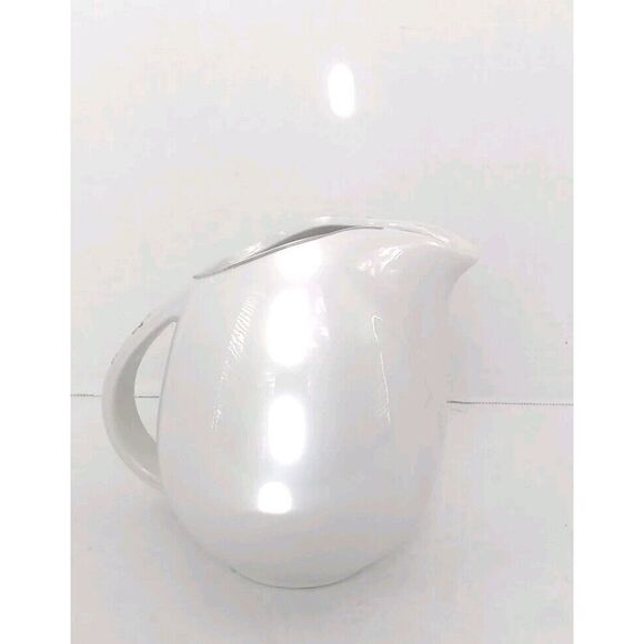 Floral Creamer Pitcher White Porcelain‎ Rose Accent Silver Trim Decor - Picture 5 of 5